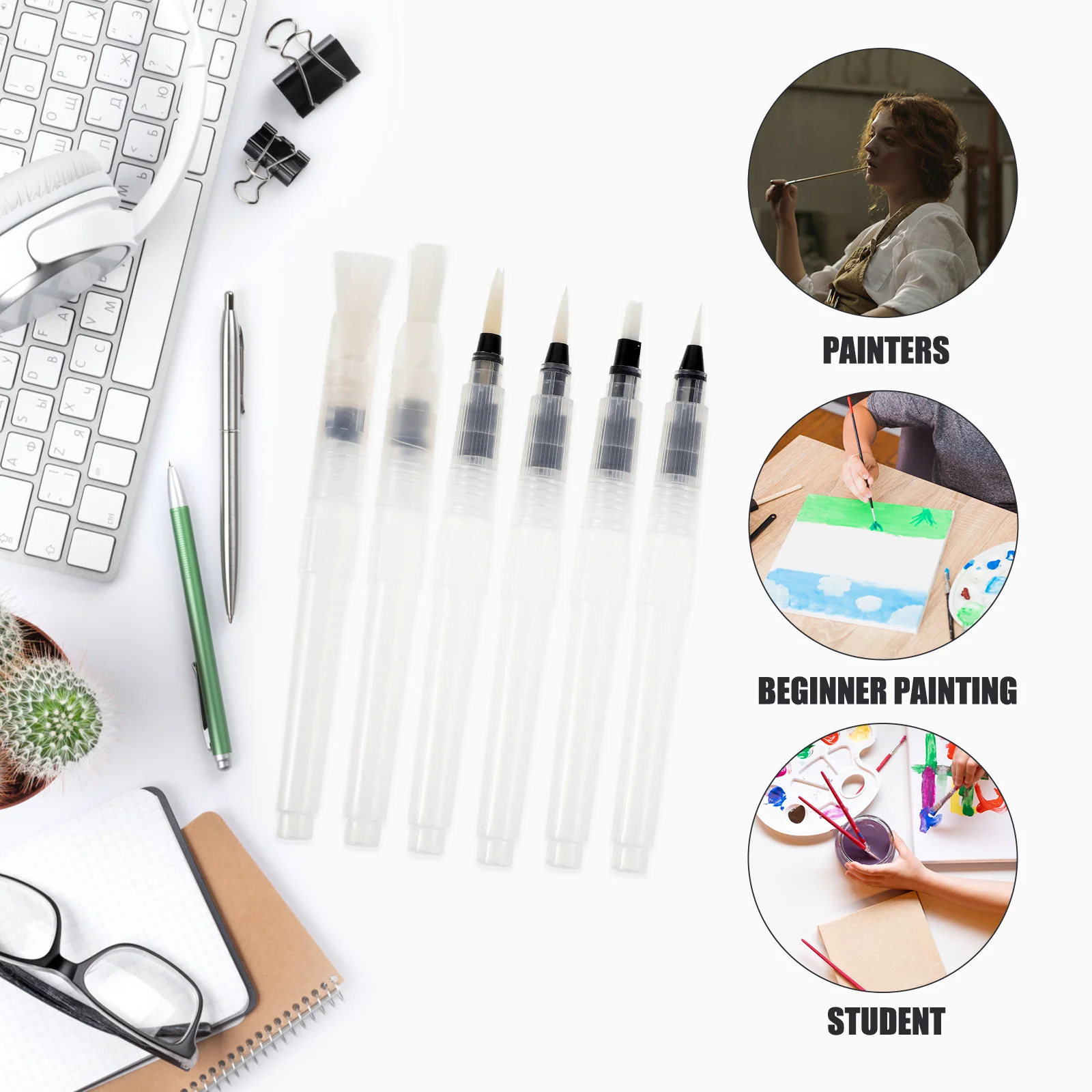 6pcs Watercolor Painting Brush Pens Student Paintbrushes Soft Painting Supplies