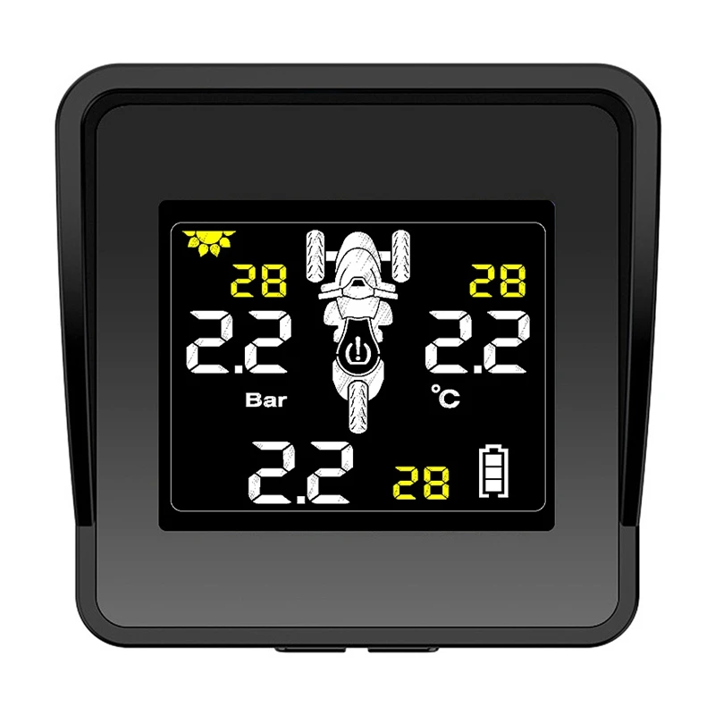 Système TPMS Moto Sans Fil – Surveillance Pression Et Température Pneus – Alarmes Fuites, Batterie Faible – Écran LCD – Compatible Universel
