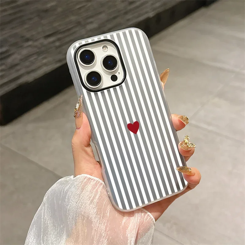 Korean Pink Blue Stripes Heart Silicone Phone Case