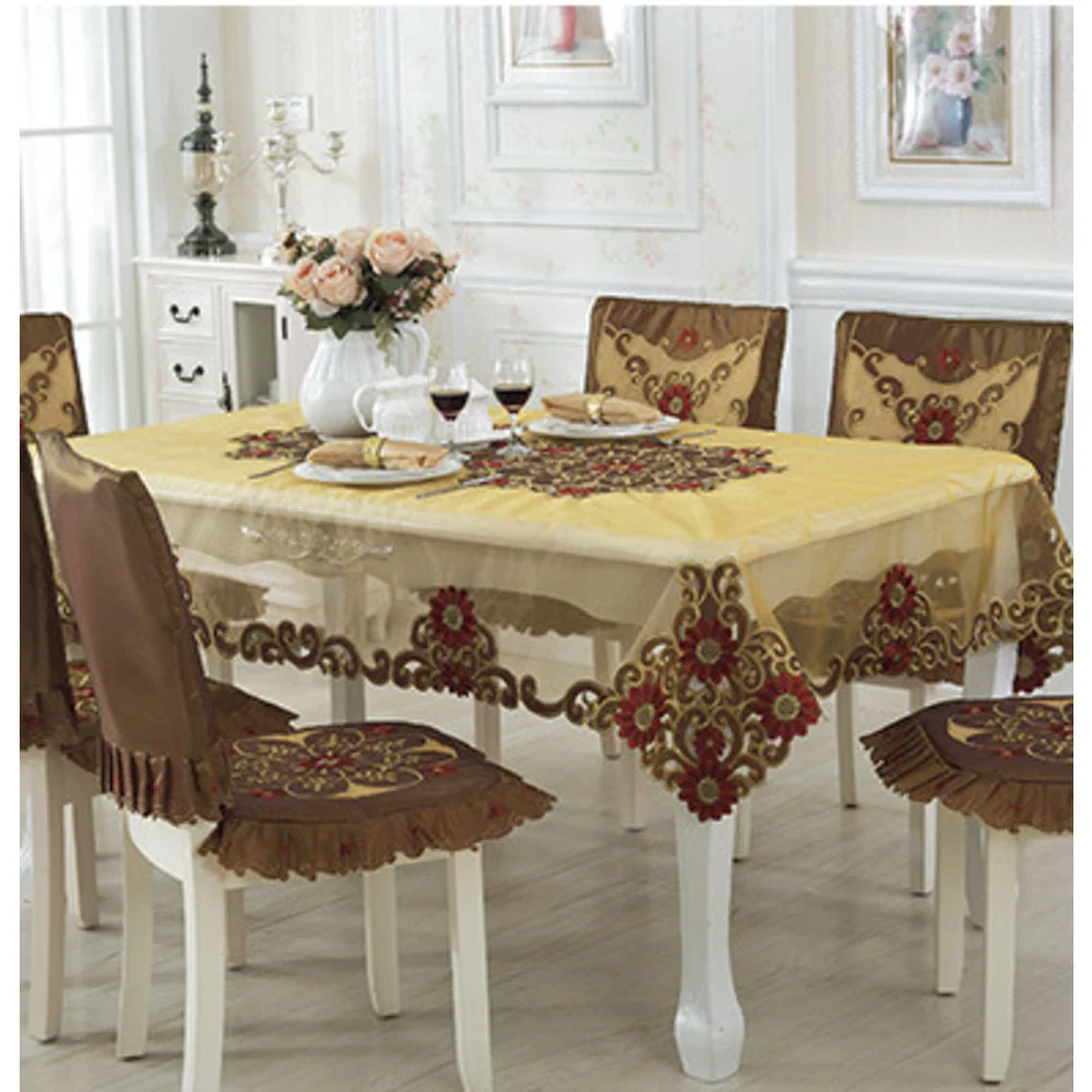 European style embroidered tablecloth, transparent fabric, tea table cloth, tablecloth, table flag set_voghion.com