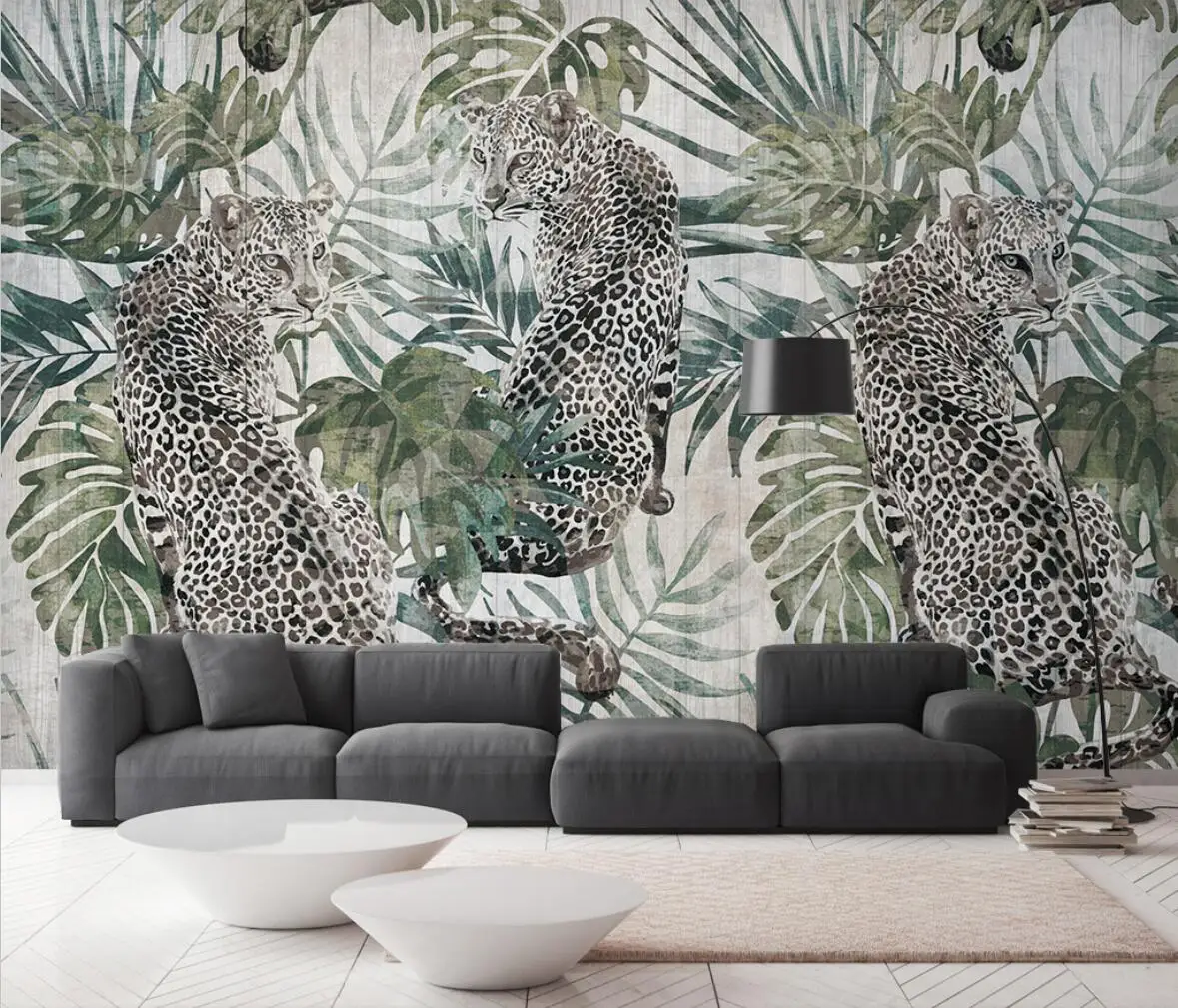 

Custom 3d wallpaper mural new European retro modern minimalist green plant tiger background Paper Papel De Parede 3D