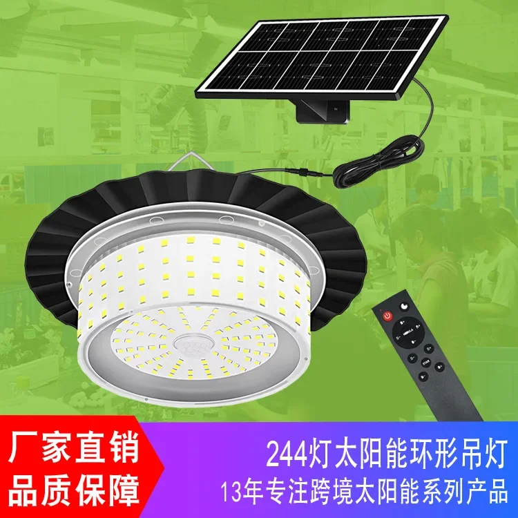 Solar Shed Barn Light Indoor Outdoor 244 LED Solar Pendant Light 5 Modes Solar Motion Sensor Light with Remote IP65 Waterproof