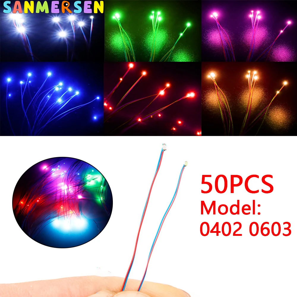 모델 0402 0603 SMD 램프, 유선 마이크로 LED 사전 납땜 램프, 유선 칩, DIY 건담 장면용, 30cm, 3V 철도, 10 개/백