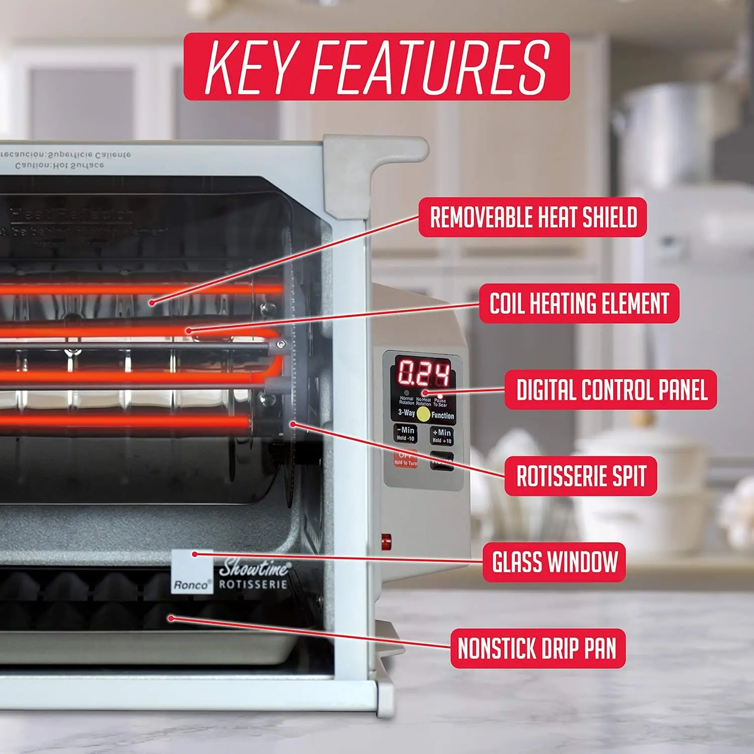 Showtime Rotisserie, Platinum Edition, Cooks Food Perfectly Every Time, 3 Cooking Modes: Roast, Sear, and No Heat Rotation, Stai 4