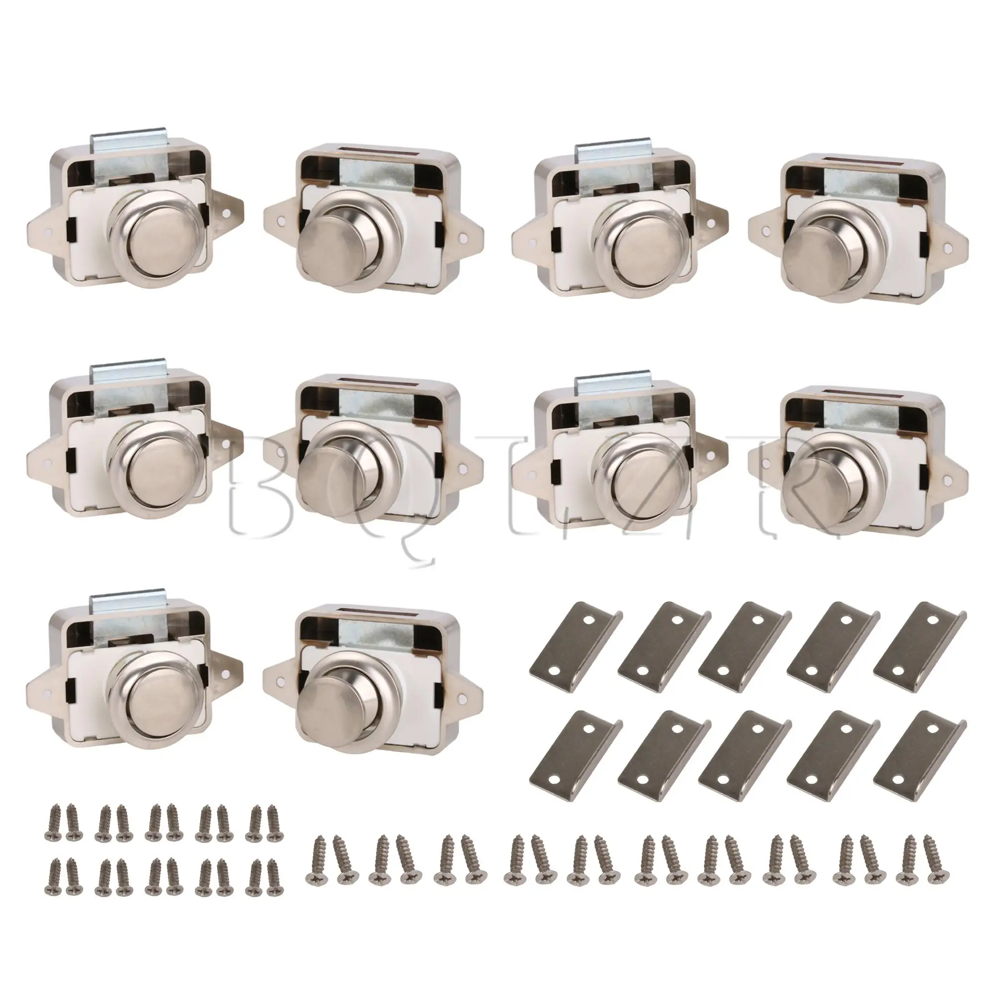 

BQLZR 10Pcs Keyless RV Drawer Latch Pearl Nickel 2.13x1.77inch with Screws