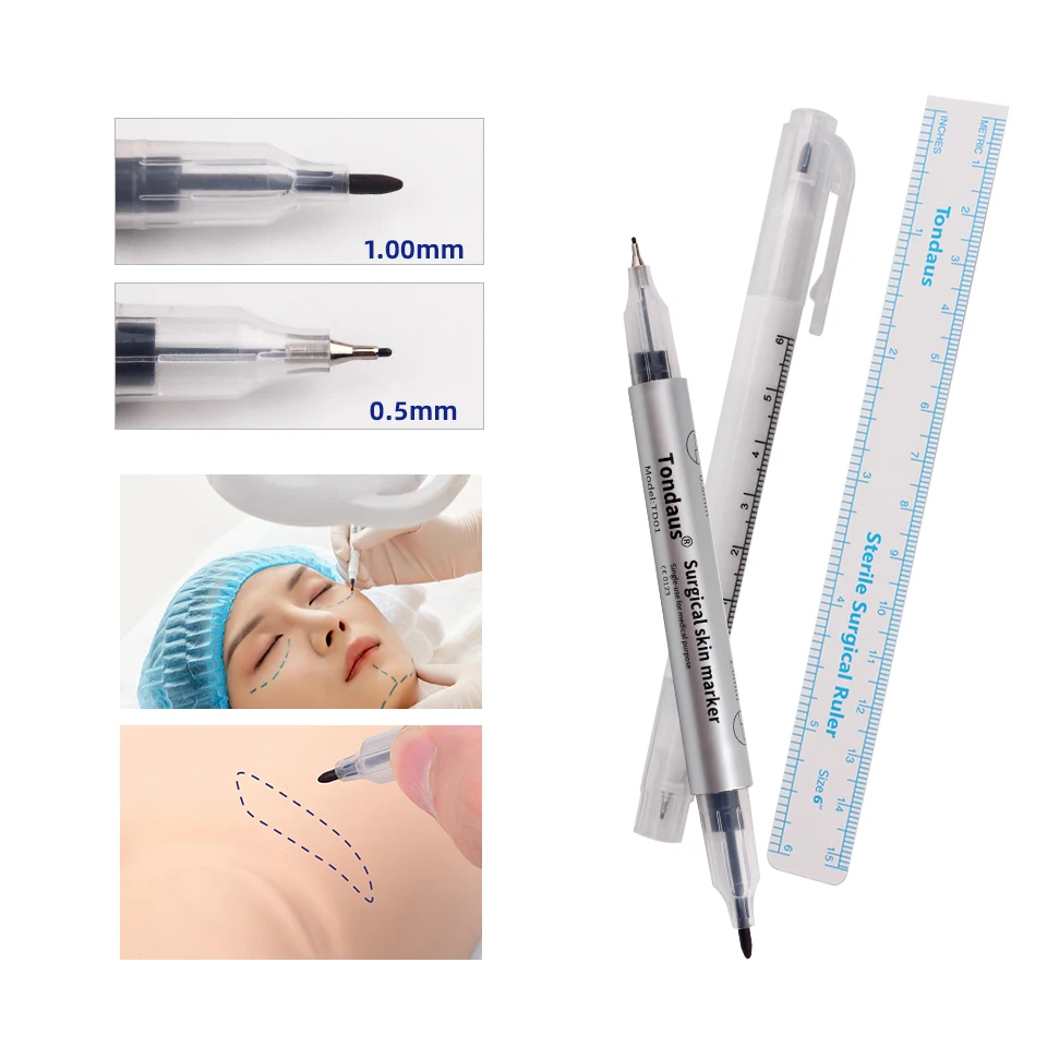 

Double Heads (0.5/1MM) Disposable Sterilized Waterproof Skin Munsu Positioning Marker Pens With Ruler For Makeup Eyebrows