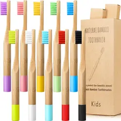 Eco - Friendly Biodegradable Bamboo Toothbrush Set with Comfortable Medium Bristles - Pack of 10 (10Pcs Mix Kids)