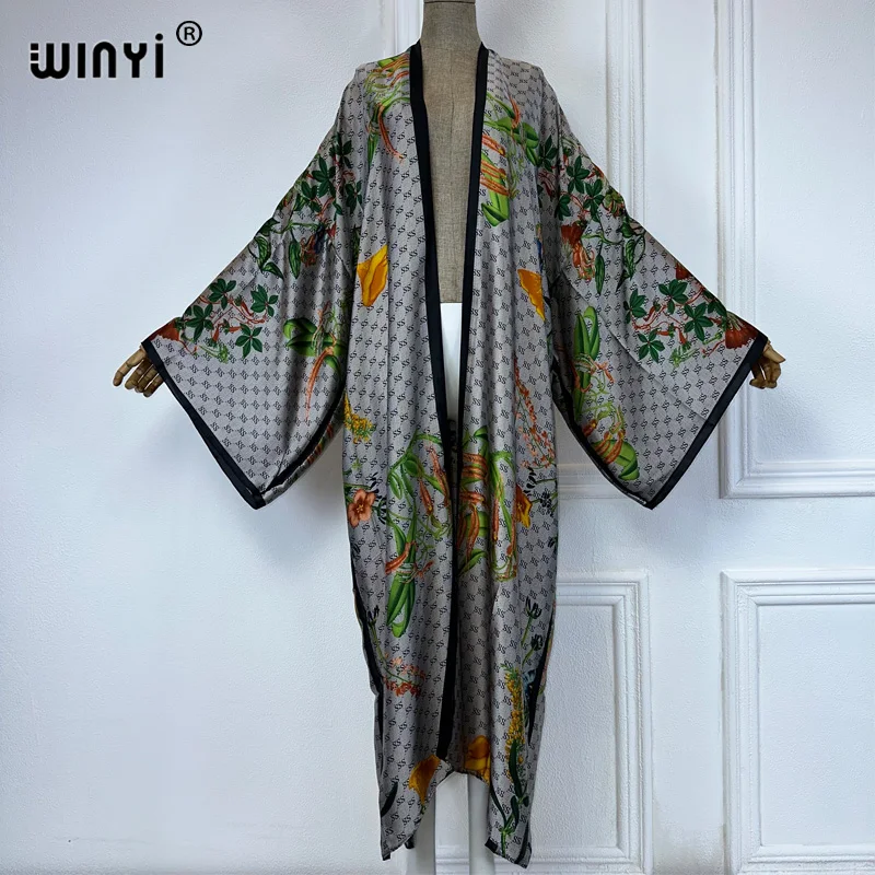 WINYI 아프리카 여름 패션 기모노 맥시 원피스 비치 커버업, 보호 맥시 코트, 아바야 프린트, 카프탄 비치 의상