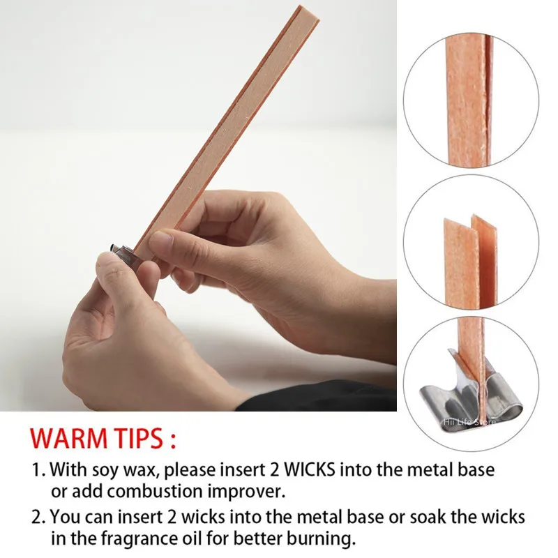 100PC Wood Candle Wicks with Iron Stand Candle Cores Environmental-Friendly Wick DIY Making Supplies Soy Parffin Wax Wick