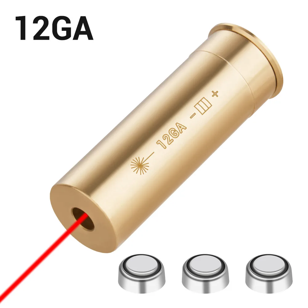 12GA 20GA Red Dot Laser Brass Boresight CAL Cartridge Barrel Bore Sighter for Hunting Gun Scope Adjustment Rifle Pistol Shotgun