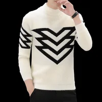 Korean Version Style Up Uppolo/Turtle Neck Sweater Loose Fit Versatile Winter Stretch Knitted Top Outer Wear Plush Top For Men 2
