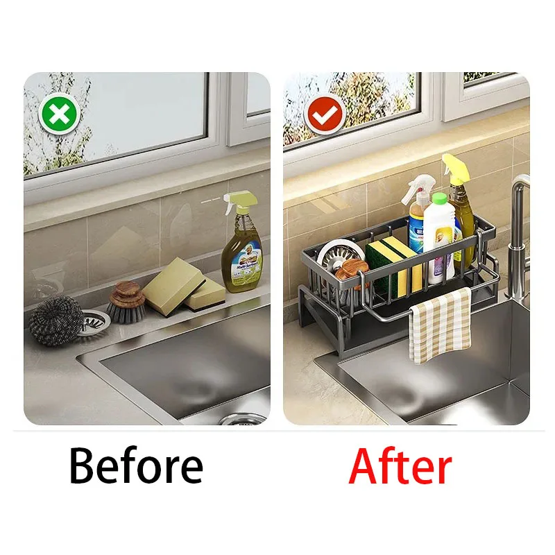 Plastic Sink Drain Rack Kitchen Bathroom Self-draining Sink Shelf Soap Sponge Holder Dishcloth Towel Rack Filter Basket 4