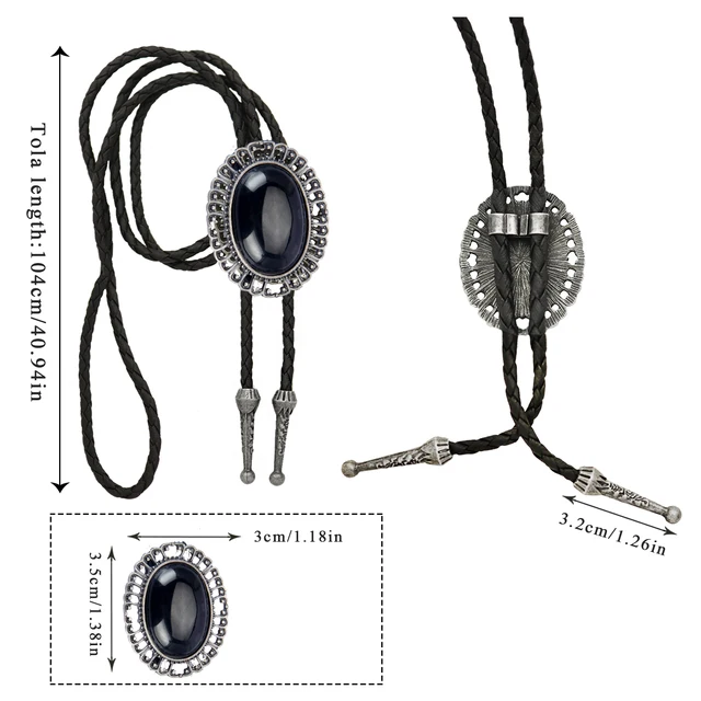 Coolla Cravatta In Cordino Di Cuoio Da Cowboy - Collana Girocollo Vintage Con Ciondolo, Unisex, Nero, Acciaio Inossidabile - Foto 2