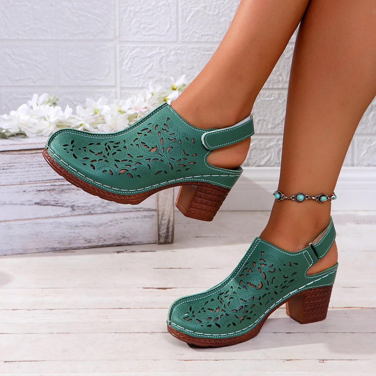 Women's High Heel Hollow Sandals Summer Large Size Comfortable Toe Sandals for Women Casual Commuter Leather Roman Sandals New