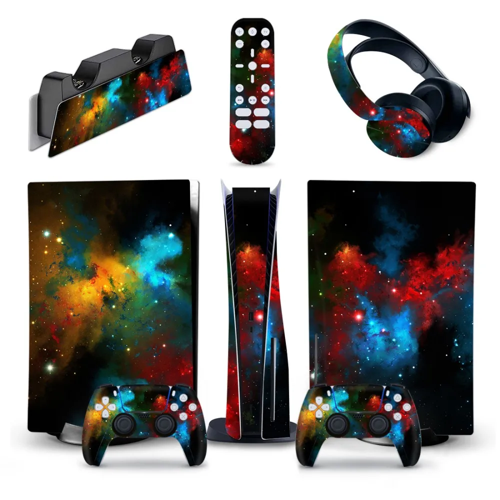 

5 in 1 Full Skins Compatible with Ps5 Console Controller Disc Version, Vinyl Decal Stickers for Ps5 Console Disc Accessories
