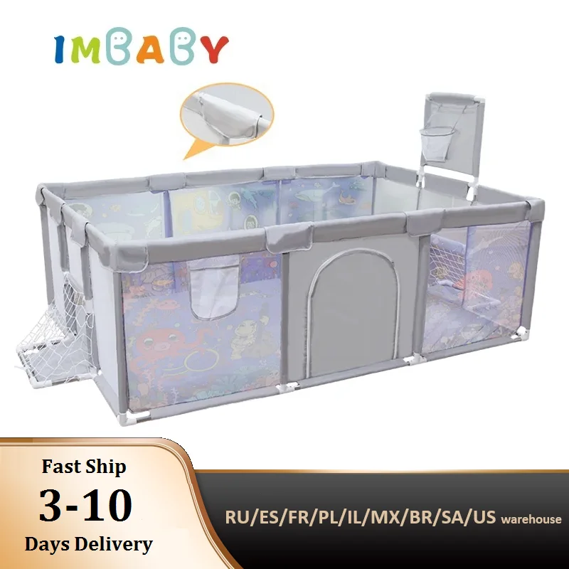 IMBABY New Baby Palypens Cartoon Playpen for Children Basketball Baby Playground Balls Pool Fence for Child Safety Barriers