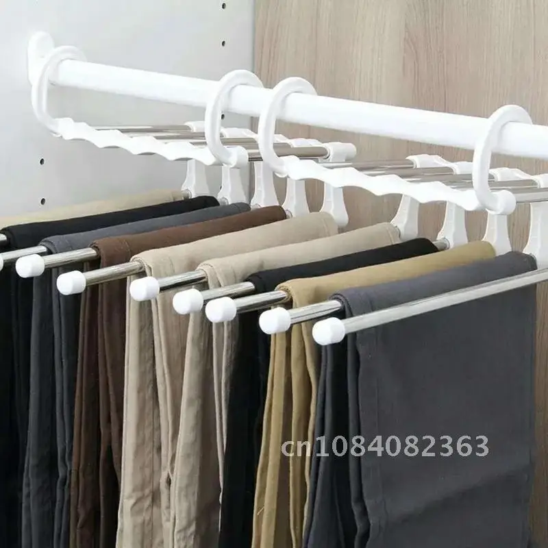 

Adjustable Pants Tie Storage Shelf Closet Organizer Stainless Steel Clothes Hangers 5 In 1 Multi-functional Trouser Storage Rack