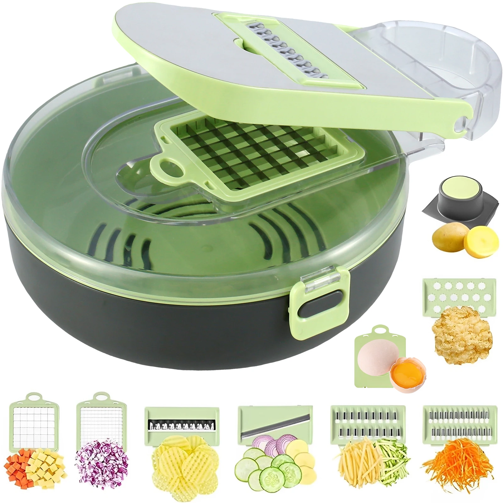 

New Vegetable Chopper Set with 7 Interchangeable 304 Stainless Steel Blades 11 in 1 Vegetable Slicer with Vegetable Dicer Box