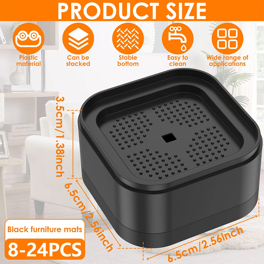 8-24Pcs Furniture Risers Plastic Stackable Bed Raising Blocks with Nonslip Bottom Stable Desk Leg Riser for Sofa Washing Machine