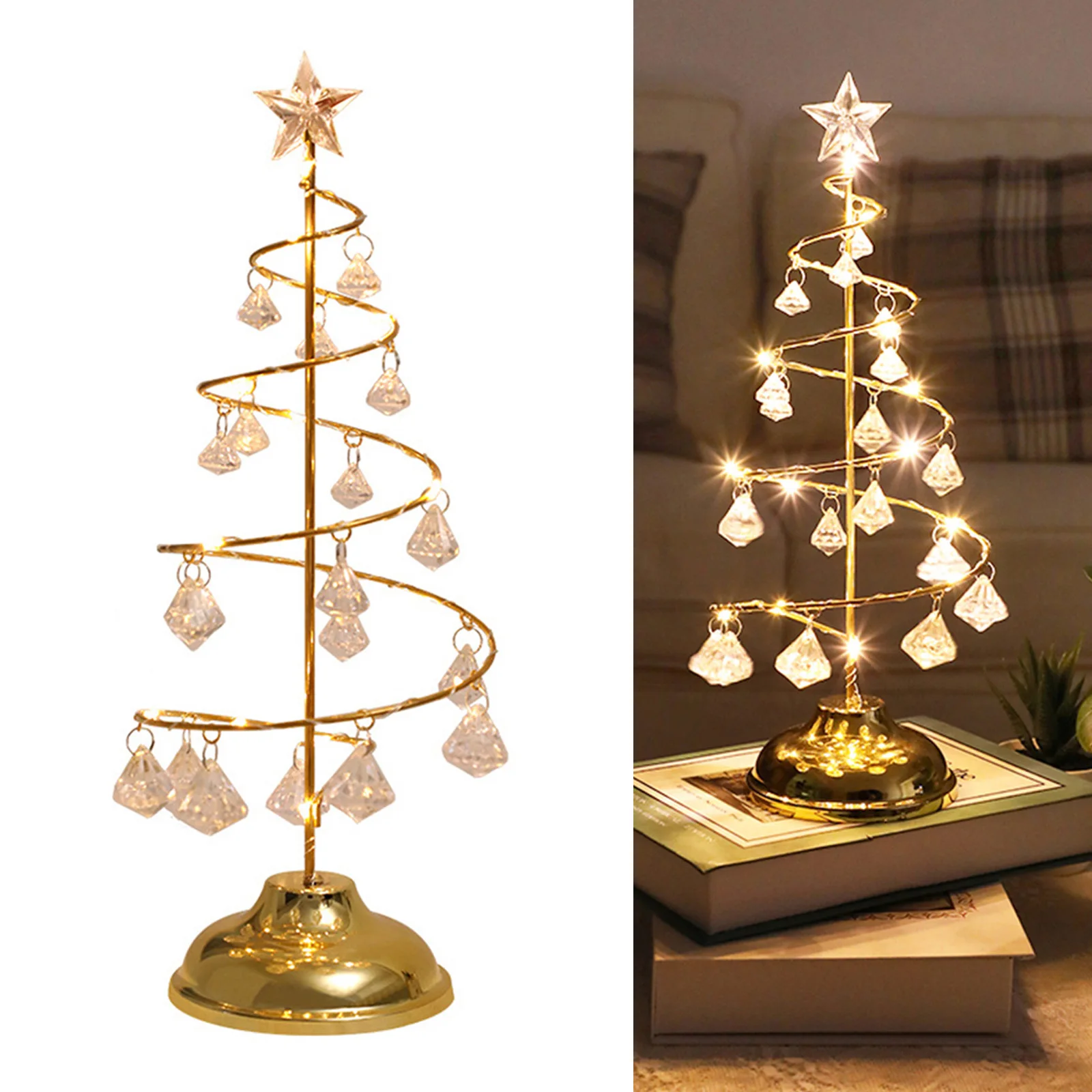 

LED Crystal Christmas Tree Lamp Battery Powered Desk Table Decorative Night Light for Home Xmas New Year Party Decoration