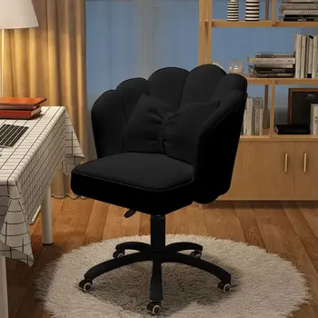 Desk Chair with Bow Cushion Velvet Vanity Chair with Wheels, Upholstered Home Office Chair for Girls Women, MidBack Swivel Compu 1
