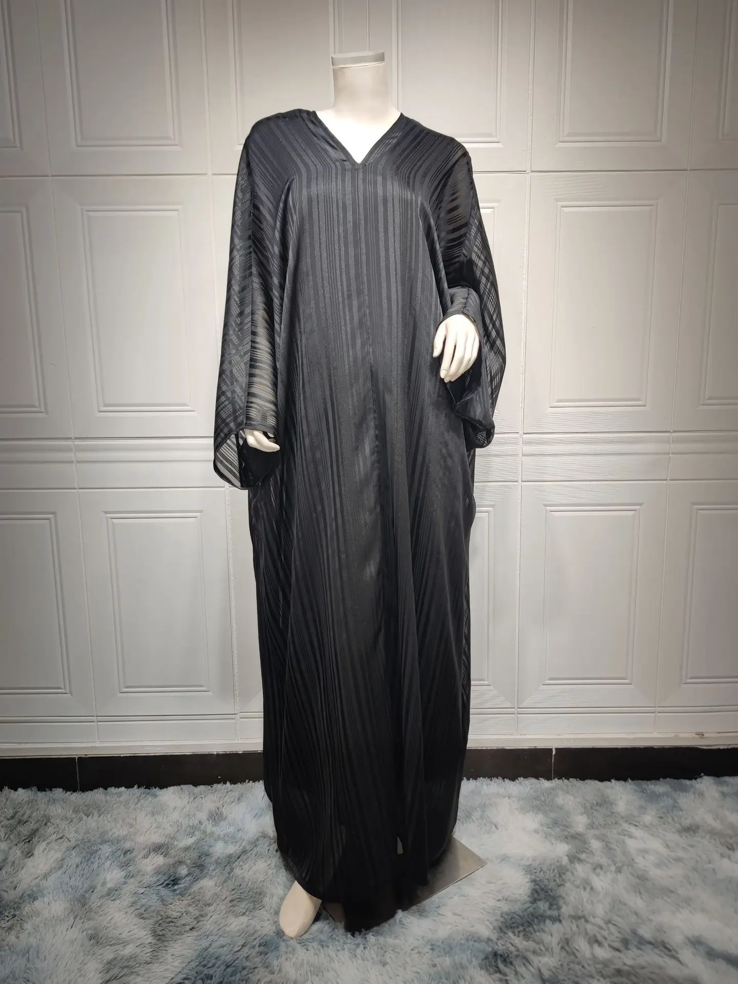 Luxury Shiny Abaya For Muslim Women Kaftan Dubai Batwing Sleeve Evening Dress Modest 2 Piece Abaya Set