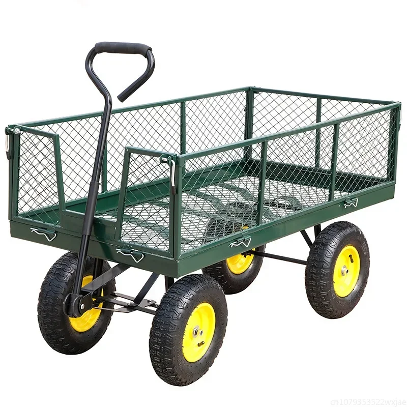 Garden Wagon Trolley Courtyard Camping Lawn 4 Wheel Barrow Outdoor Steel Folding Cart Beach Wagon Cart