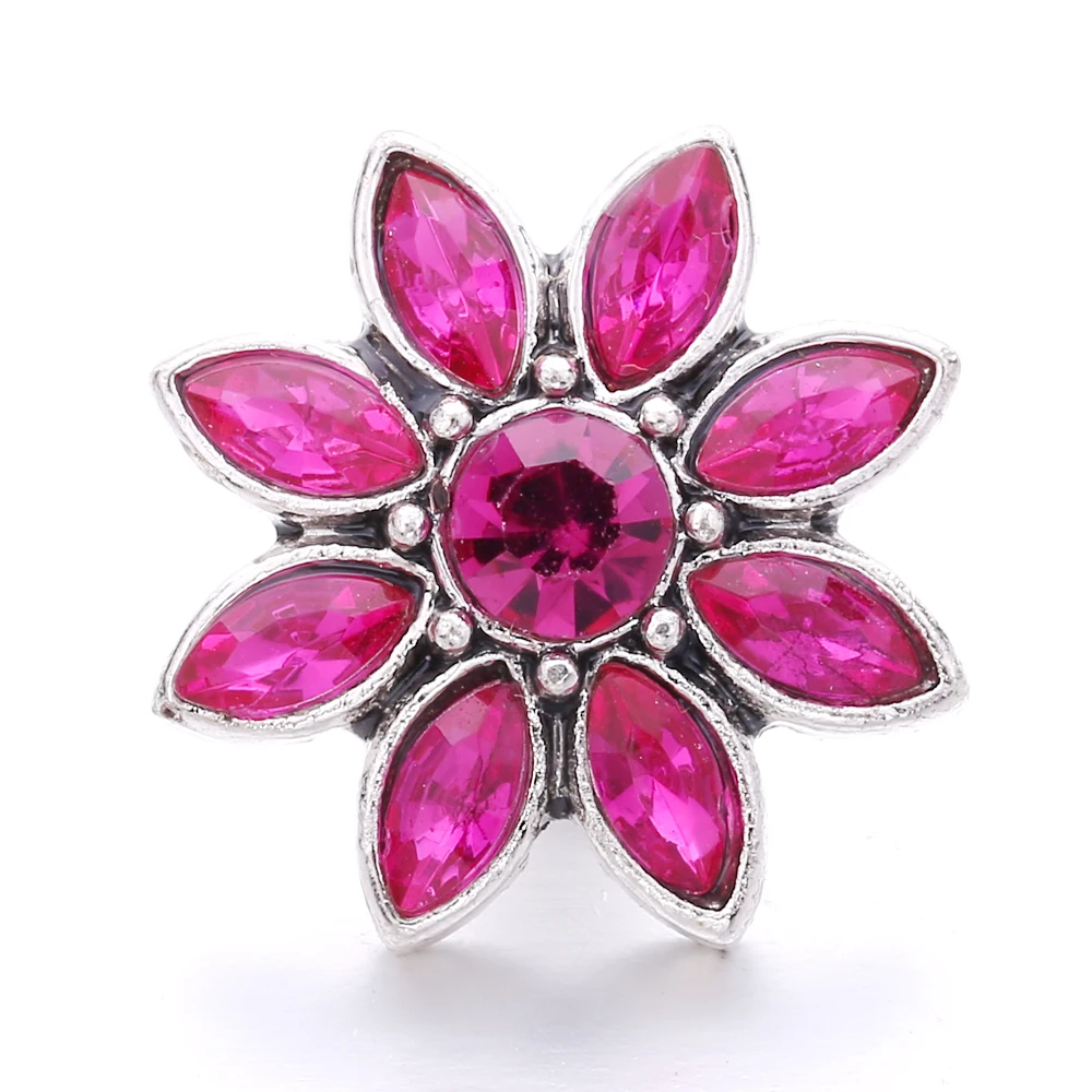15pcs 18mm Snap Buttons Jewelry Rhinestone Flower Snap Button Jewelry Fit 18mm Snap Bracelet Necklace Jewelry