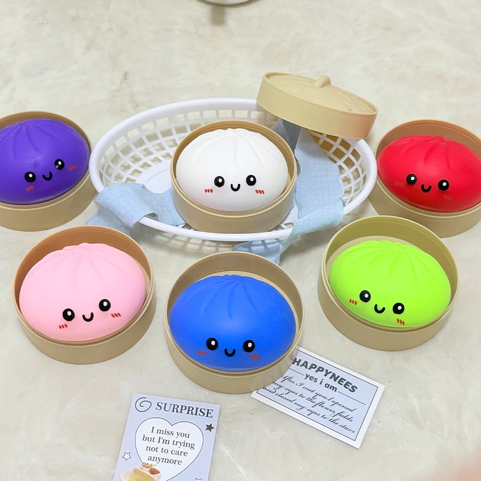 11 Styles Realistic Giant Dumpling Squeeze With Bamboo Steamer Soft Dough Ball Decompression Fidget Toy Funny Creative_voghion.com