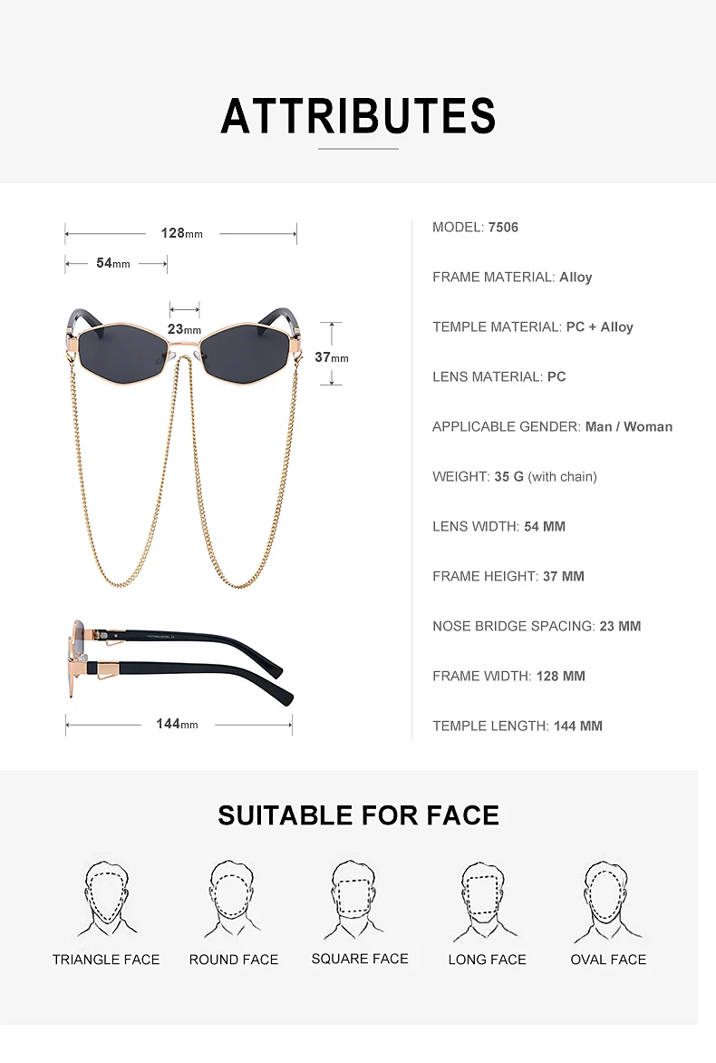 Mode kleine unregelmäßige Sonnenbrille Frauen Luxusmarke Designer trend ige polygonale Sonnenbrille Damen mit Metall brillen kette – Detail 9