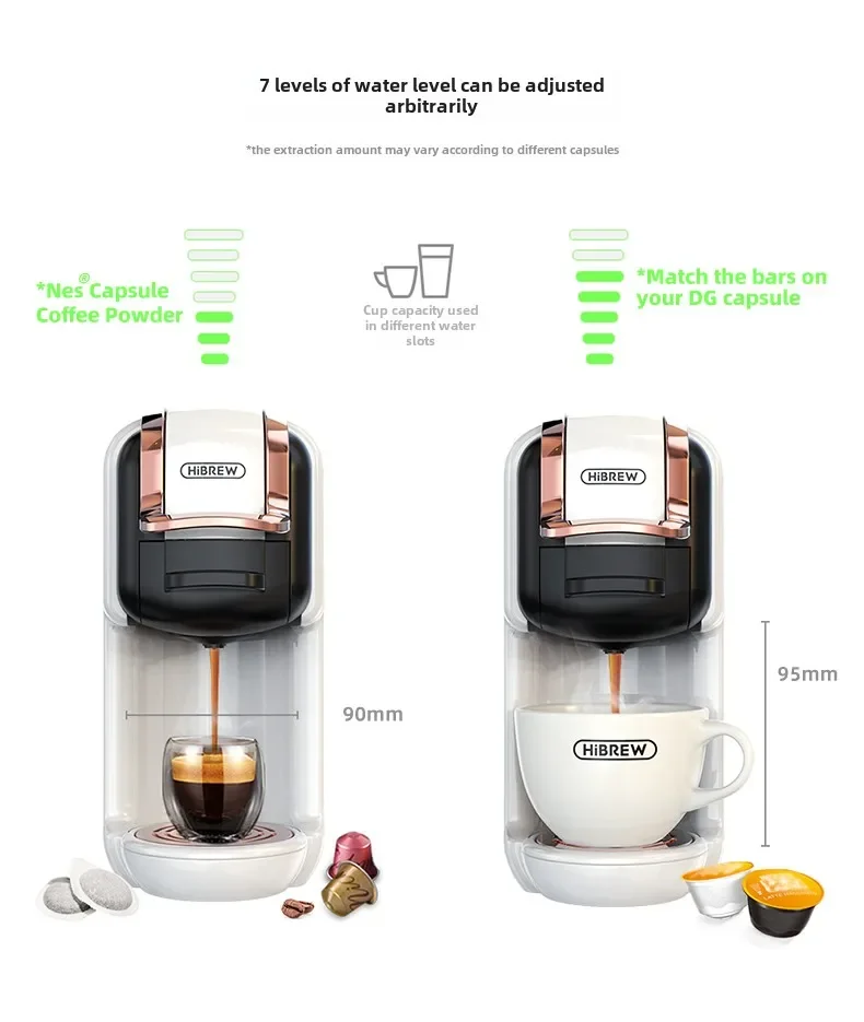 HiBREW H2B Coffee machine, Italian capsules, multi-compatible, fully automatic household small coffee powder integrated
