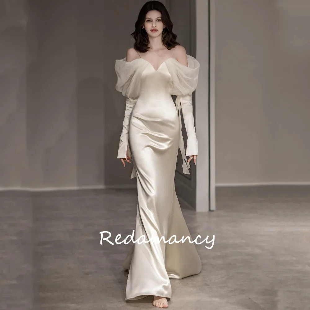 

Redamancy V-neck Satin Mermaid Wedding Dresses 2024 Backless Slim Sweep Train vestidos de novia wedding dress for woman