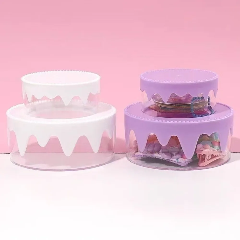 귀여운 투명 크림 케이크 상자 이중층 케이크 모양 플라스틱 상자 수제 보석함 DIY 보관함