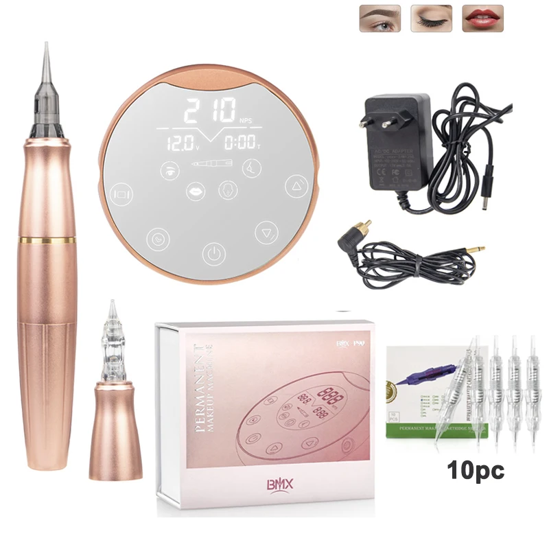 

P90 Permanent Makeup Eyebrow Tattoo Machine Kit Professional Digital Rotary Microblading PMU Gun Pen with 2 Cartridge Needle