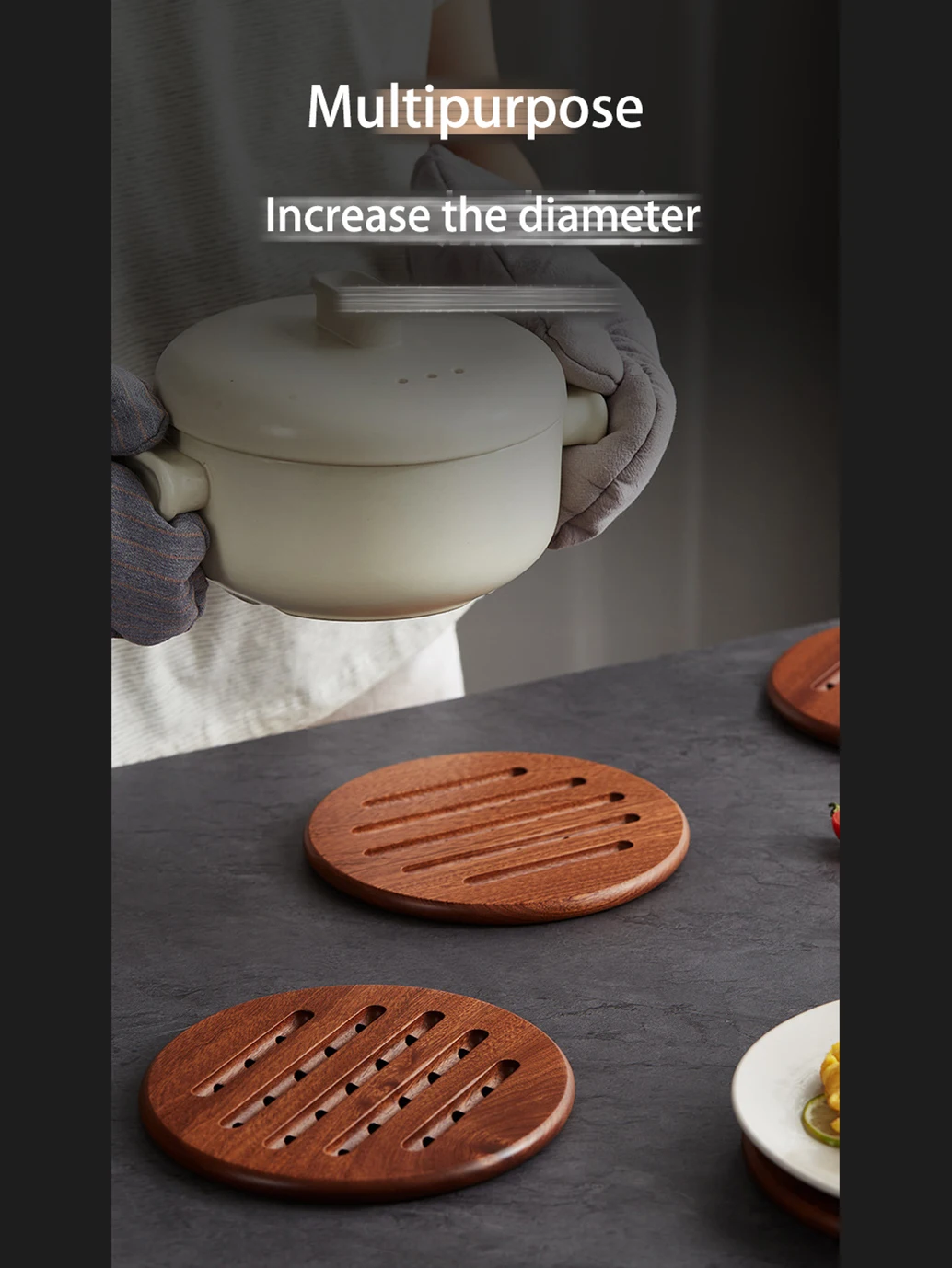 2Pcs Circular Ebony Anti-Slip Heat Insulation Pads – Wooden Pot Mats for Hot Pots 4