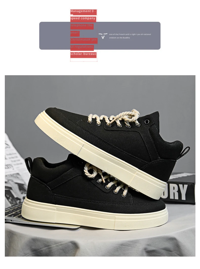 Men's Canvas Shoes Fashion Spring Solid High Top Vulcanized Shoes Men Flat Design Casual Sneakers Man Board Shoes