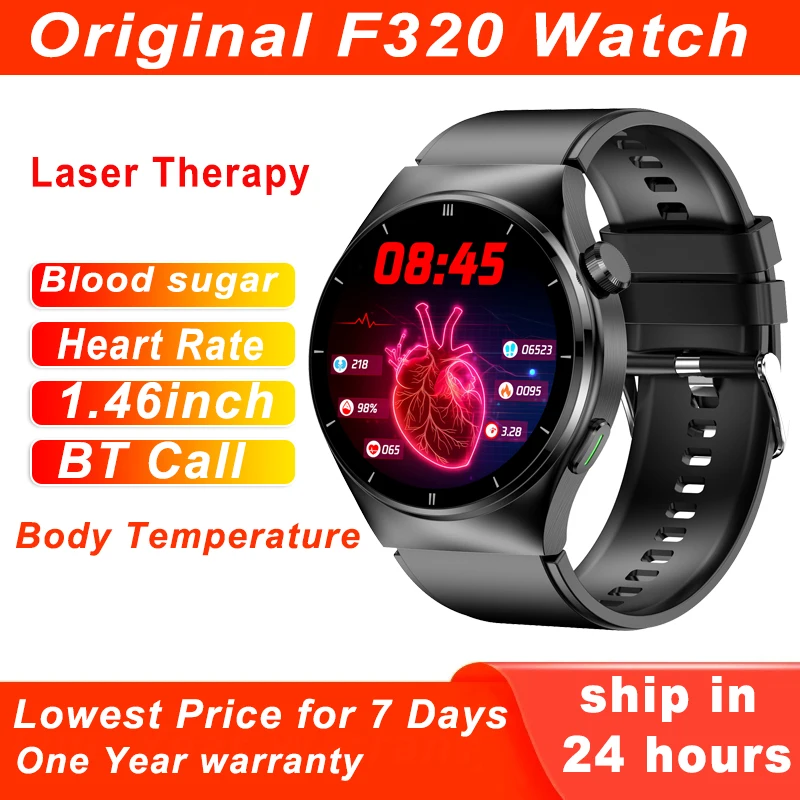 

Newest F320 Smart Watch Laser Therapy Blood Sugar Pressure Body Temperature Uric Acid BT Call Health Monitor Smartwatch Men