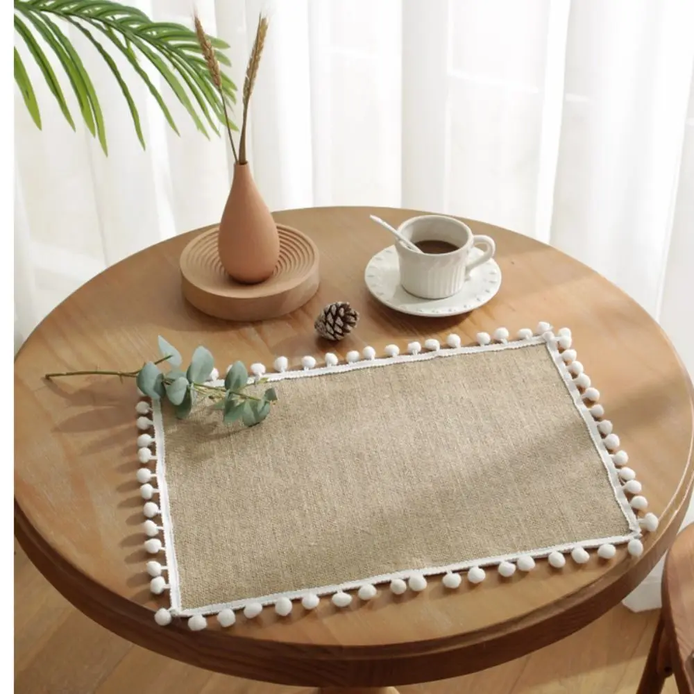 

Rectangle Table Mat Household Twine Woven Nordic Placemats Lace Cotton Linen Coffee Tea Dish Bowl