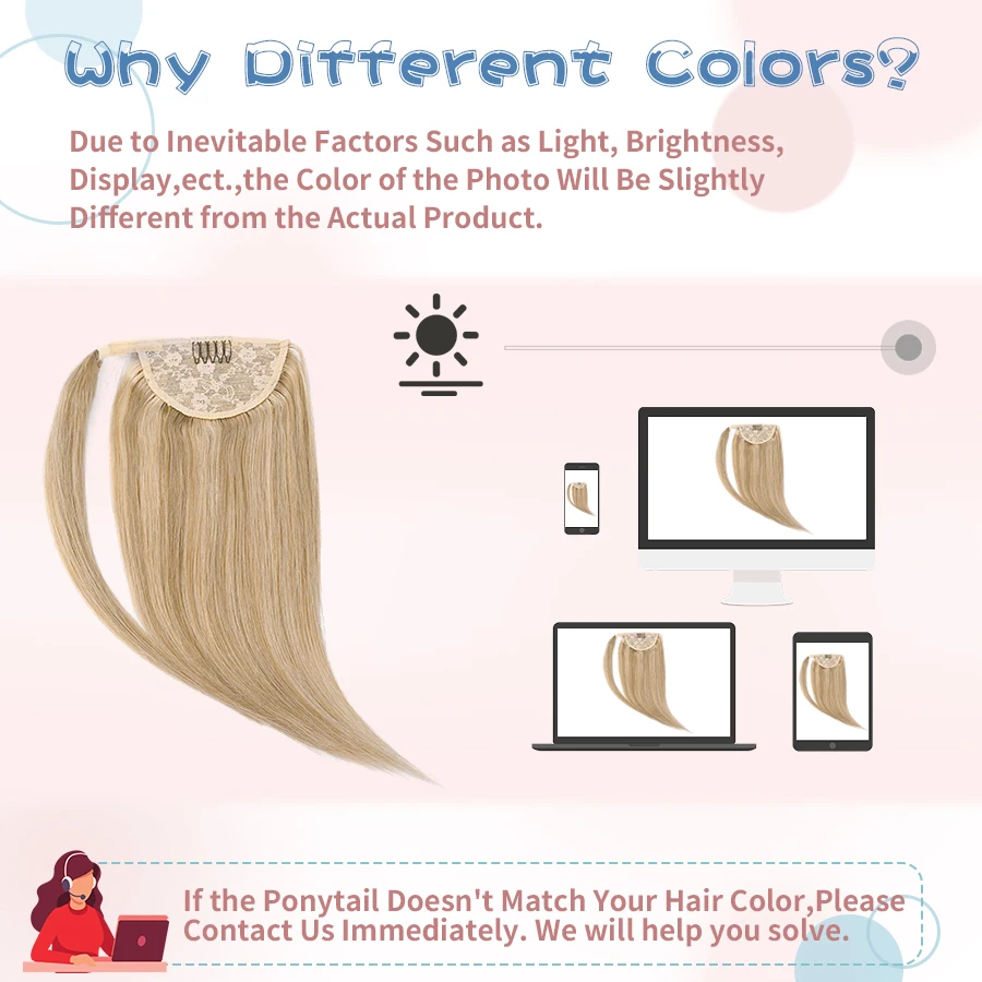 AW 12''-24'' Ponytail Human Hair Wrap Around Machine Remy Hair Extensions Brazilian Hair Extensions Clip Ins Blonde Brown Color