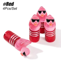 4PCS Black Duck Valve Stem Caps with O - Ring Seal - Universal Dust Protection (Red)
