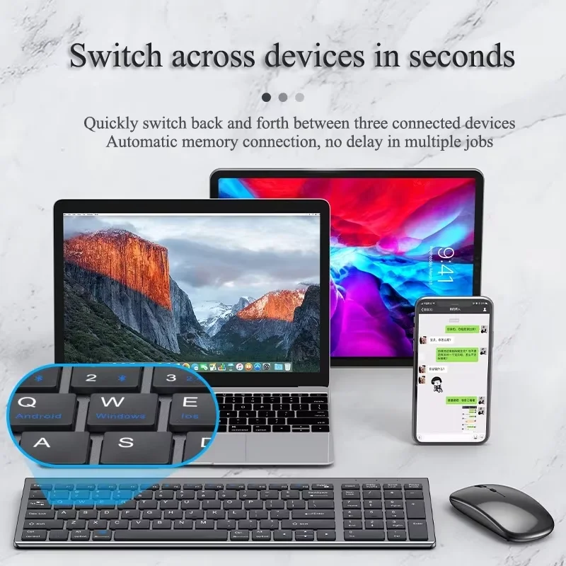 블루투스 5.0 및 2.4G 무선 키보드와 마우스 콤보 미니 멀티미디어 키보드 마우스 세트 노트북 PC TV 아이패드 맥북 안드로이드용