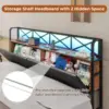 King Size Bed Frame with Storage Headboard and 2 Drawers Metal King Platform Bed with Led Lights and Hidden Storage Upholstered 4