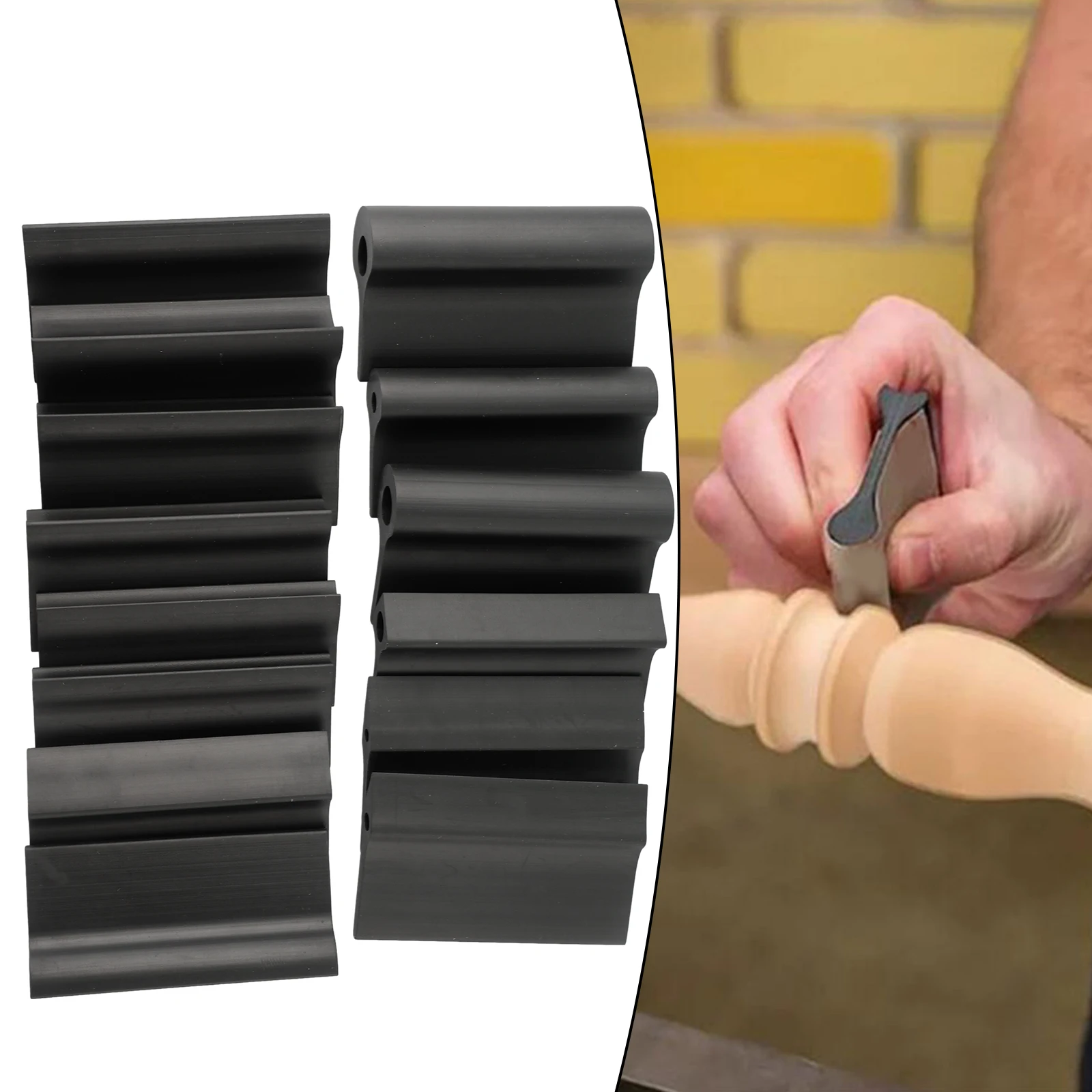 

14PCS Woodworking Sandpaper Mats Set Black Rubber 3 Shapes Rubber Sandpaper Holder Flexible Sanding Block Polishing Tools