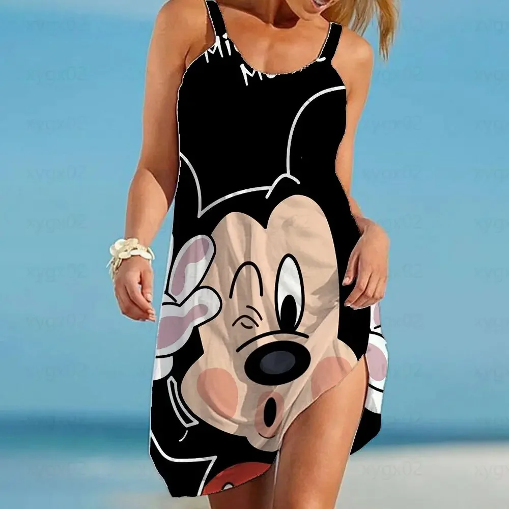 Abiti Estivi Donna 2022 Disney Plus Robe Abito Sexy Allentato Minnie Mouse Donna Boho Sling Top Cartoon Beach Print Fashion