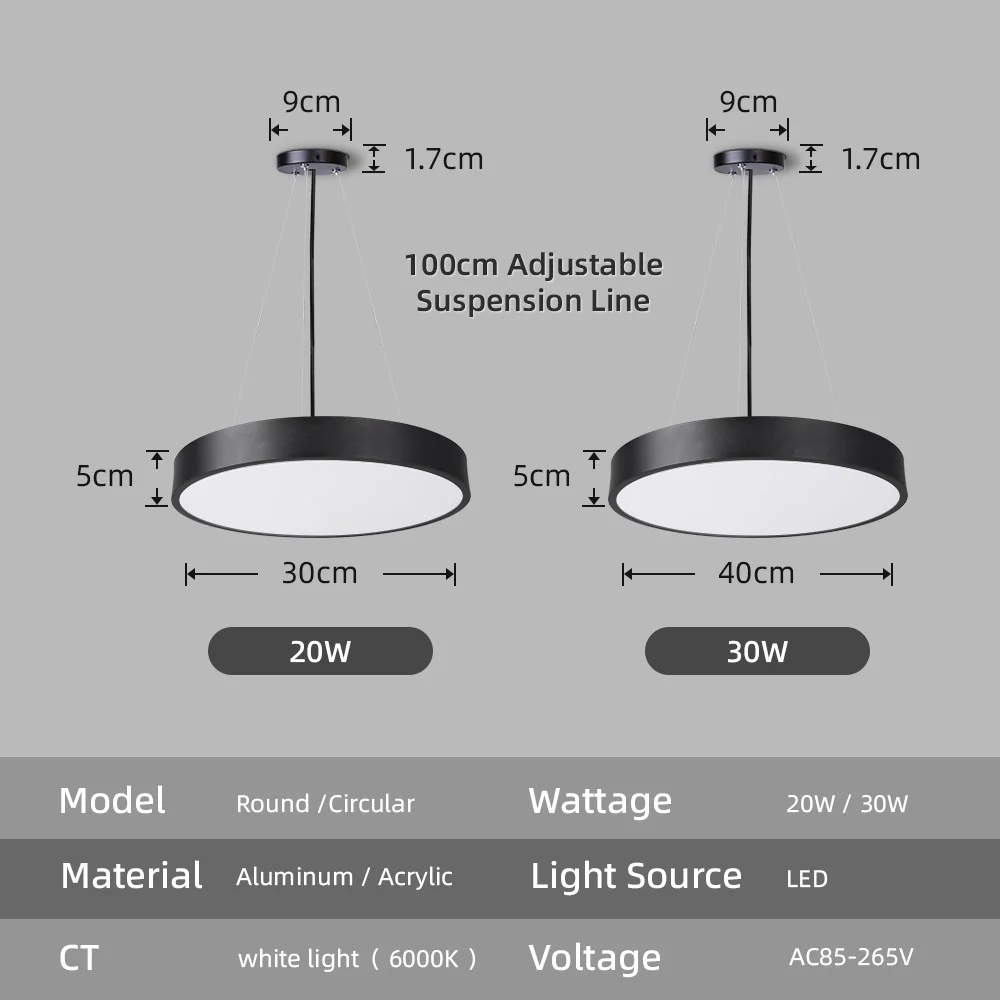 LED Round Pendant Light 110V/220V Ceiling Chandelier Office Ring Hanging Lamps Dining Living Room Home Ceiling Lighting Fixture 2