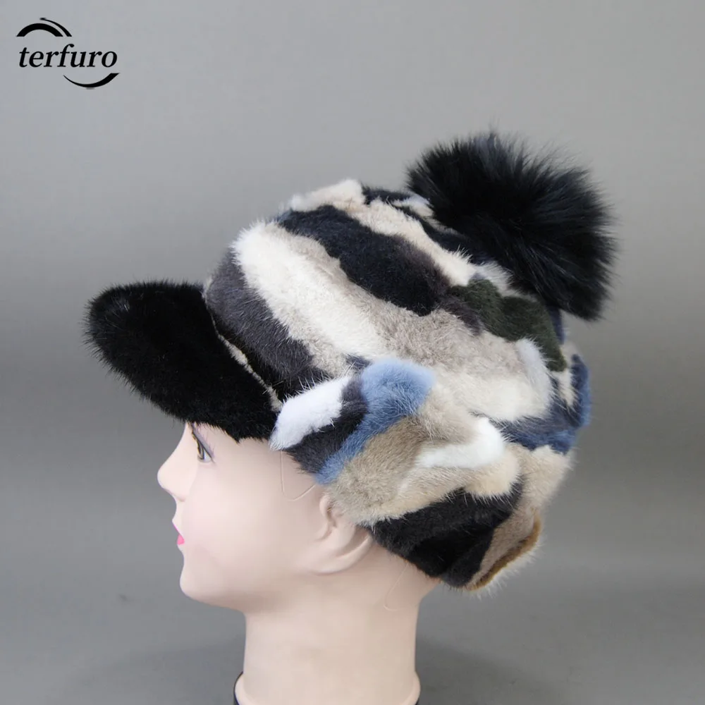 New Winter Hat For Women With EarsThick Warm Visor Horse Tail Baseball Cap Windproof Soviet Russian Casual Real Mink Fox Fur Hat