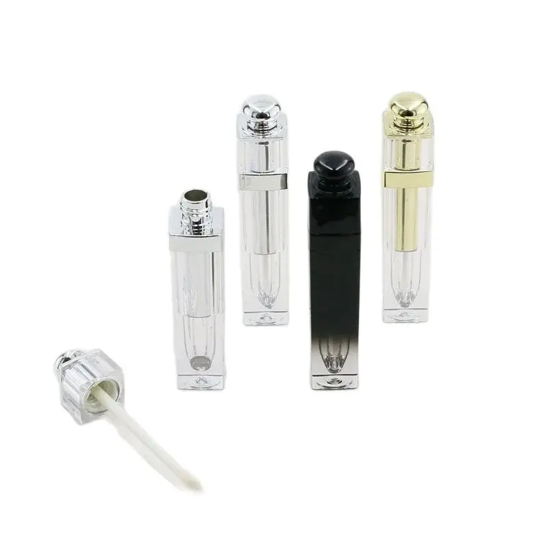 

Lip Gloss Bottles 5ml Square Gold Silver Black Lip Glaze Cosmetic Packaging Wands Lipgloss Tubes Empty