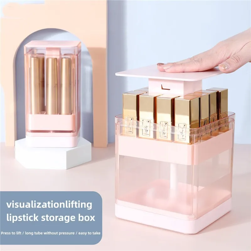 

Desktop Plastic Transparent Lipstick Press Lifting Mesh Frame Dustproof Covered Cosmetic Storage Box Maquillaje Jewelry Storage