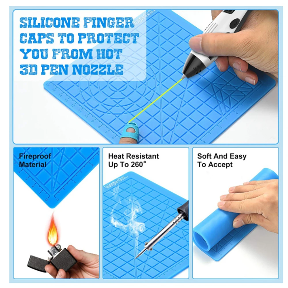 3D-Druck Stift Silikon Matte DIY mit 2-Finger-Protektoren Vorlage Zeichenwerkzeug Silikon Pad Zeichenwerkzeuge für Kinder Erwachsene – Detail 3