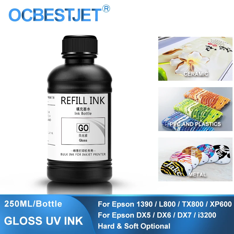 250ML Gloss UV Ink Curable Varnish UV Primer Liquid For Epson DX5 DX6 DX7 DX10 TX800 XP600 I3200 4720 Printhead 1390 L800 L1800